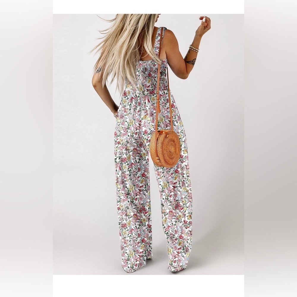 🆕Overalls One Piece Sleeveless Printed Wide Leg Jumpsuit With Pockets - Picture 2 of 3